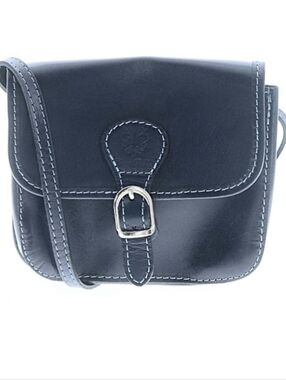 Vera Pelle Blue Leather Crossbody with Buckle Accent